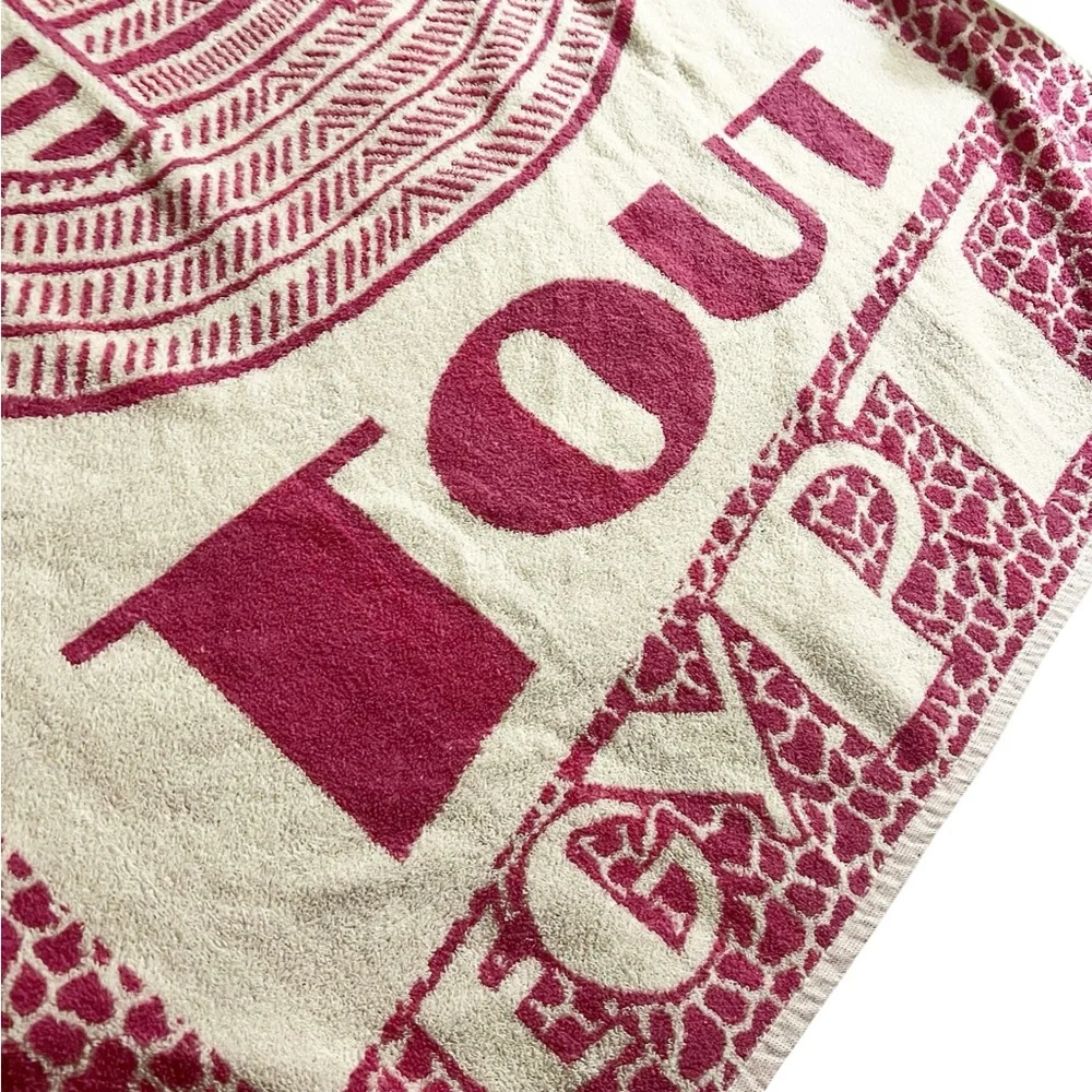 Vintage King Tut Egyptian Beach Towel Pink White Ankh Eye of Ra